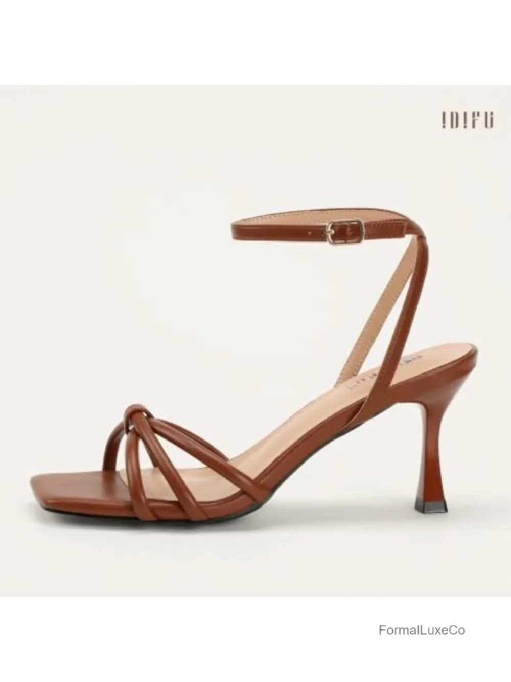Square Open Toe Strappy Stiletto Heeled Sandals Ankle Strap Dress Shoes